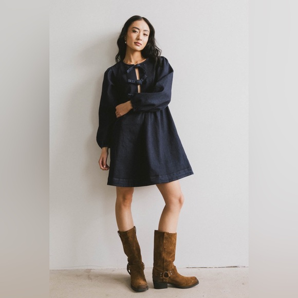 bohme Dresses & Skirts - bohme Tyler Peplum Mini Dress in Dark Wash size Small Denim
